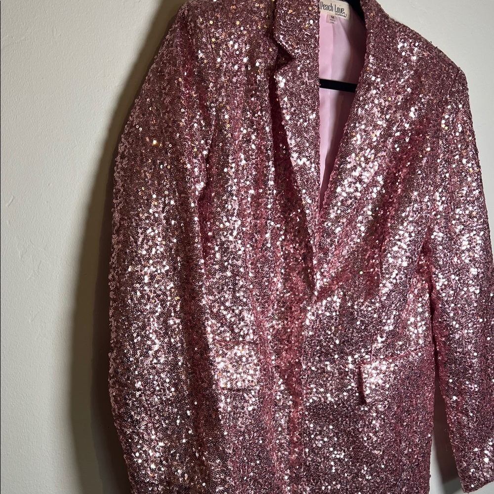 Peach Love Pink Women’s Sequin Blazer Jacket Festival, Western, Like new Medium - Picture 3 of 8